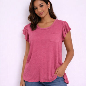 Free People We The Free So Easy Raspberry Flutter Tee - Size Extra Small